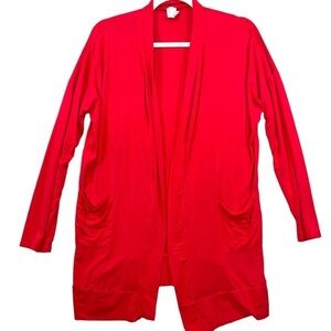Gtog Kids Large Girls Red Cardigan Cotton Long Sleeves Pockets open front